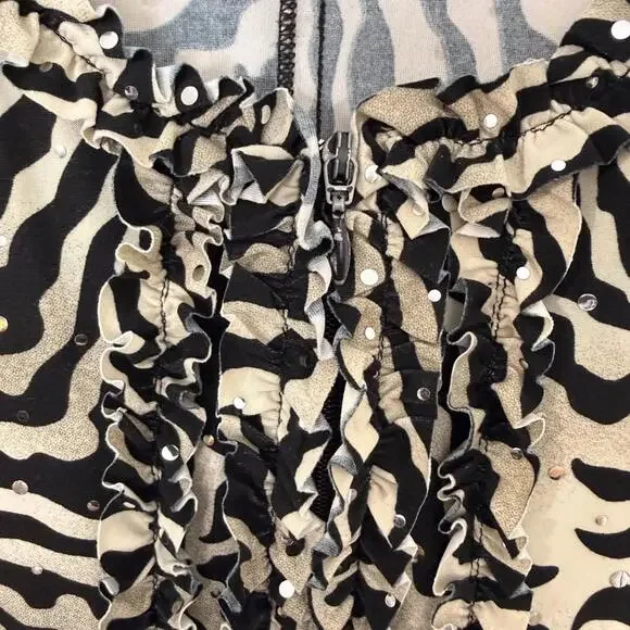 Joseph Ribkoff Zebra Print Full-zip Long Sleeve Jersey Ruffled Shirt Women's 14 - Picture 7 of 7